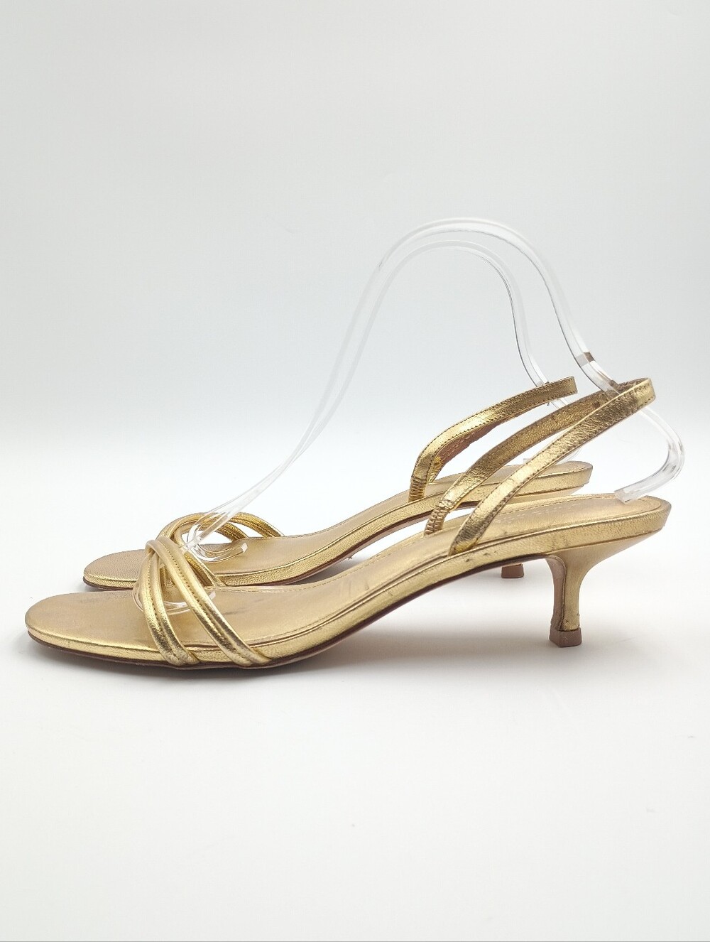 Larroude Gold Metallic Leather Mini Annie Strappy Kitten Heel Slingback 9